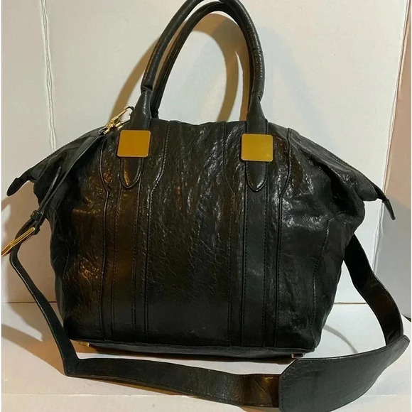 Rachel Zoe black pebbled leather satchel handbag - Picture 1 of 12